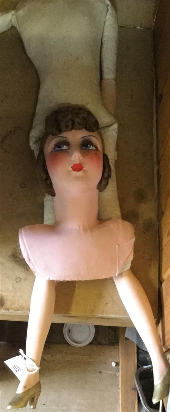 French boudoir doll, circa 1920, with detached painted head & bisque limbs(-)
